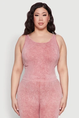 Womens Plus Size Seamless Mineral Wash Tank Top, Burgundy, Size 2X-3X