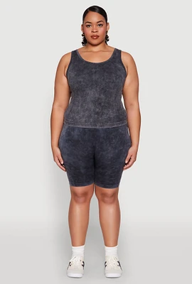 Womens Plus Mineral Wash Seamless Biker Shorts, Grey,
