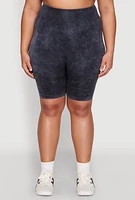 Womens Plus Mineral Wash Seamless Biker Shorts, Grey,