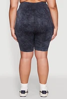 Womens Plus Mineral Wash Seamless Biker Shorts, Grey,