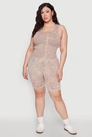 Womens Plus Size Mineral Wash Seamless Biker Shorts, Khaki, Size 1X-2X