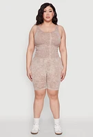 Womens Plus Size Mineral Wash Seamless Biker Shorts, Khaki, Size 1X-2X