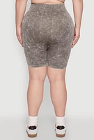 Womens Plus Size Mineral Wash Seamless Biker Shorts, Green, Size 1X-2X