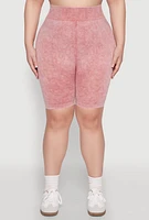 Womens Plus Mineral Wash Seamless Biker Shorts, 2X-3X