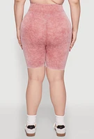 Womens Plus Mineral Wash Seamless Biker Shorts, 2X-3X