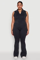 Womens Plus Mineral Wash Ribbed Knit Johnny Collar Top,