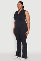 Womens Plus Mineral Wash Ribbed Knit Johnny Collar Top,