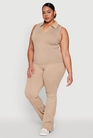 Womens Plus Mineral Wash Ribbed Knit Johnny Collar Top, 1X-2X