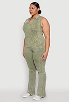 Womens Plus Size Mineral Wash Ribbed Knit Johnny Collar Top, Green, Size 2X-3X