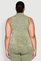 Womens Plus Size Mineral Wash Ribbed Knit Johnny Collar Top, Green, Size 2X-3X