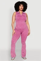 Womens Plus Size Mineral Wash Ribbed Knit Johnny Collar Top, Purple, Size 1X-2X