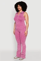 Womens Plus Size Mineral Wash Ribbed Knit Johnny Collar Top, Purple, Size 1X-2X