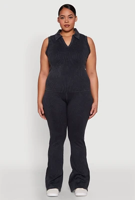 Womens Plus Mineral Wash Ribbed Knit Boot Cut Pants,