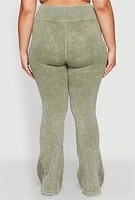 Womens Plus Size Mineral Wash Ribbed Knit Boot Cut Pants, Green, Size 2X-3X