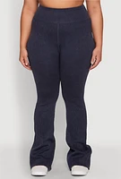 Womens Plus Mineral Wash Ribbed Knit Boot Cut Pants, 1X-2X
