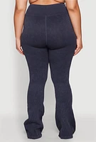 Womens Plus Mineral Wash Ribbed Knit Boot Cut Pants, 1X-2X