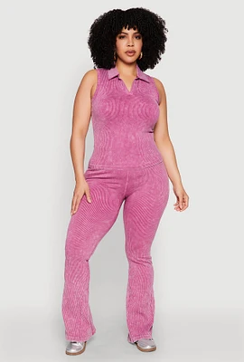 Womens Plus Mineral Wash Ribbed Knit Boot Cut Pants,