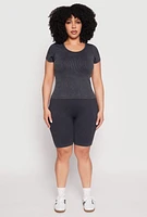 Womens Plus Compression Rib Seamless Mineral Wash Top, 1X-2X