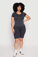 Womens Plus Compression Rib Seamless Mineral Wash Top, 1X-2X