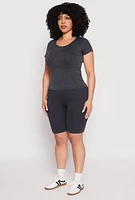 Womens Plus Compression Rib Seamless Mineral Wash Top, 1X-2X