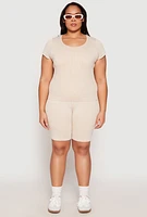 Womens Plus Compression Rib Seamless Mineral Wash Top, Beige,