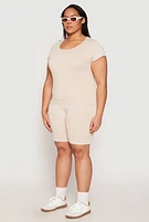 Womens Plus Compression Rib Seamless Mineral Wash Top, Beige,