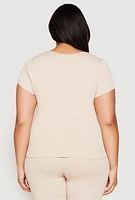 Womens Plus Compression Rib Seamless Mineral Wash Top, Beige,