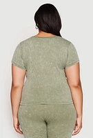 Womens Plus Size Compression Rib Seamless Mineral Wash Top, Green, Size 1X-2X