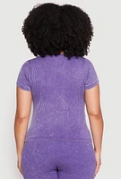 Womens Plus Size Compression Rib Seamless Mineral Wash Top, Purple, Size 2X-3X