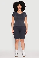 Womens Plus Seamless Mineral Wash Biker Shorts,