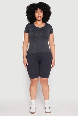 Womens Plus Seamless Mineral Wash Biker Shorts, 2X-3X