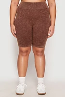 Womens Plus Size Seamless Mineral Wash Biker Shorts, Brown, Size 2X-3X