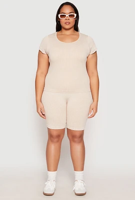 Womens Plus Seamless Mineral Wash Biker Shorts, 2X-3X