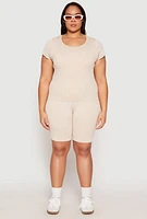 Womens Plus Seamless Mineral Wash Biker Shorts, 2X-3X