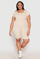 Womens Plus Seamless Mineral Wash Biker Shorts, 2X-3X