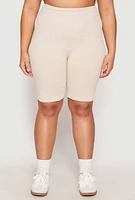 Womens Plus Seamless Mineral Wash Biker Shorts, 2X-3X