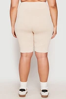 Womens Plus Seamless Mineral Wash Biker Shorts, 2X-3X
