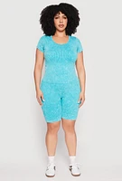 Womens Plus Size Seamless Mineral Wash Biker Shorts, Blue, Size 2X-3X