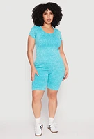 Womens Plus Size Seamless Mineral Wash Biker Shorts, Blue, Size 2X-3X