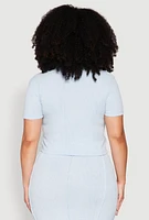 Womens Plus Mineral Wash Pintuck Short Sleeve Top,