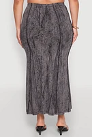 Womens Plus Size Mineral Wash Mermaid Skirt, Grey, Size 2X