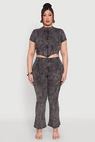 Womens Plus Size Mineral Wash Zip Front Top, Grey, Size 1X