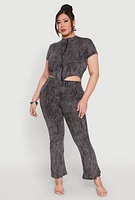 Womens Plus Size Mineral Wash Zip Front Top, Grey, Size 1X