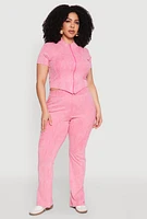 Womens Plus Mineral Wash Zip Front Top, Pink,