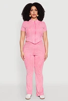 Womens Plus Mineral Wash Zip Front Top, Pink,