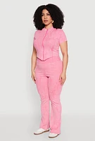 Womens Plus Mineral Wash Zip Front Top, Pink,