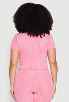 Womens Plus Mineral Wash Zip Front Top, Pink,