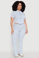 Womens Plus Mineral Wash Zip Front Top,