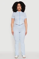 Womens Plus Mineral Wash Zip Front Top,