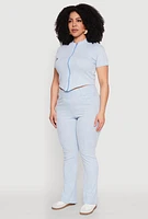 Womens Plus Mineral Wash Zip Front Top,